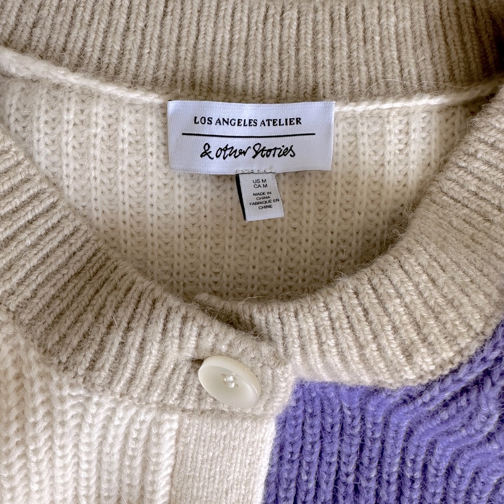 & Other Stories Colorblock Wool Blend Boxy Cardigan Size Medium M - Picture 5 of 6